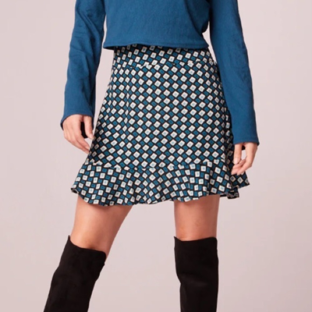 Band of the free nwt geometric ruffle teal mini skirt